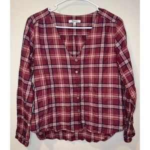 Madewell‎ V-Neck Button-Down Shirt in Stratfield Plaid Size Small